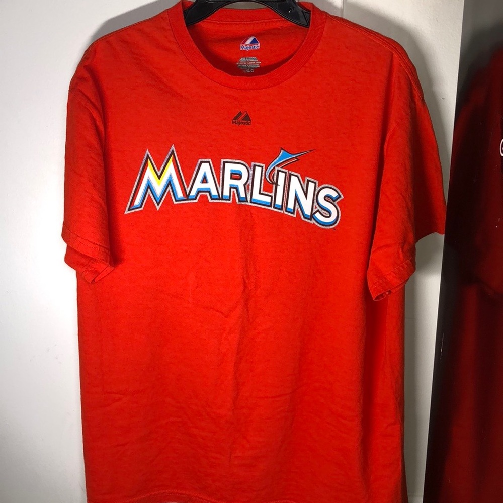 Orange majestic MLB Florida Marlins #5Lomo shirt